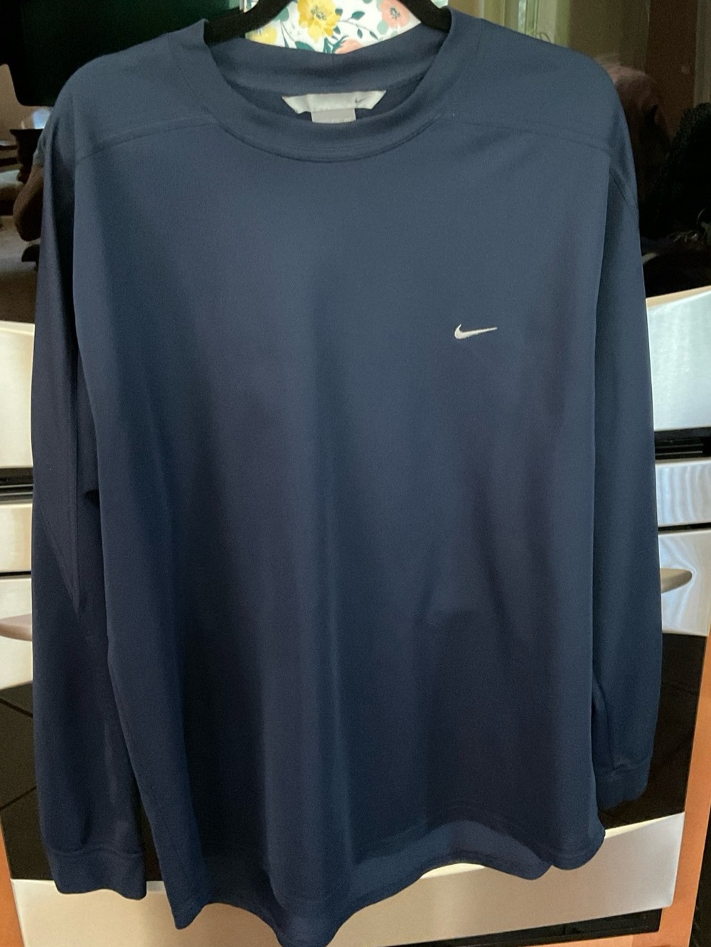 Vintage Nike Mens Blue Performance Long-Sleeve Athletic Crewneck Shirt Size 2XL